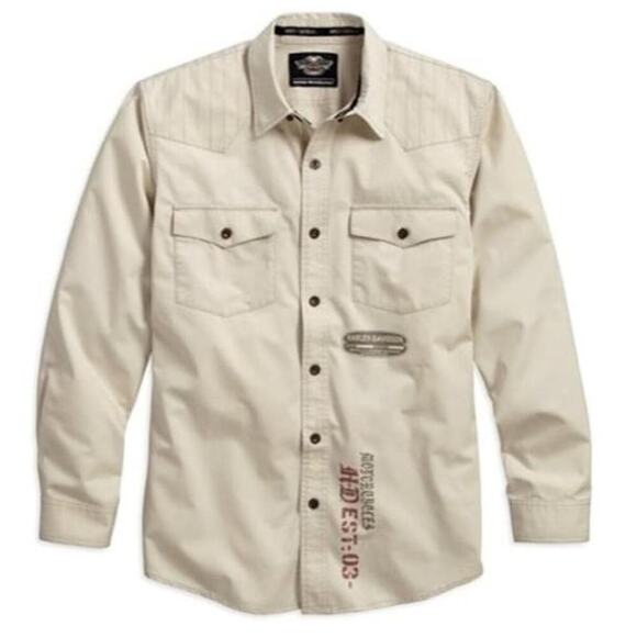 Harley Davidson Other - Harley-Davidson Men’s 100% Cotton Twill Graphic Long Sleeve Shirt Cream 2X